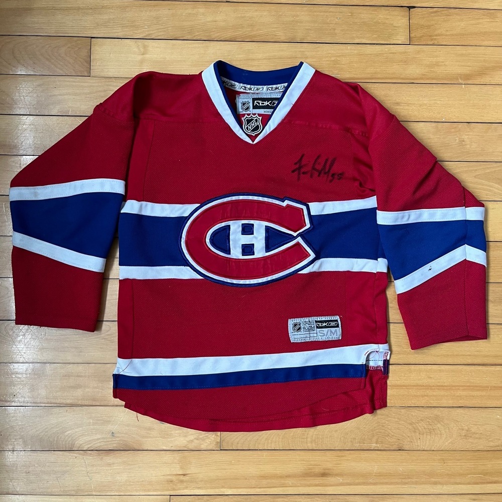 Reebok CCM Montreal Canadiens NHL Youth SM Signed Hockey Jersey Red Blue White - Picture 1 of 7